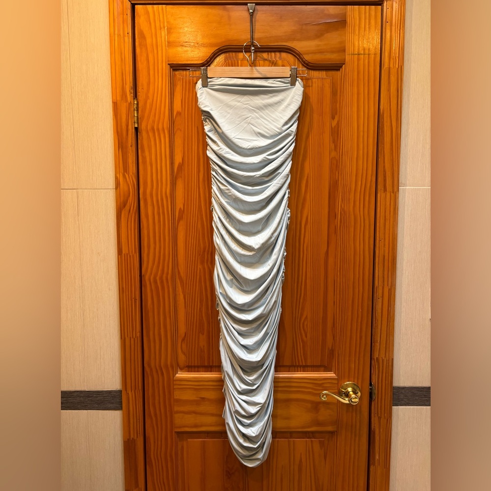 Meshki Light Gray Ruched Maxi Dress